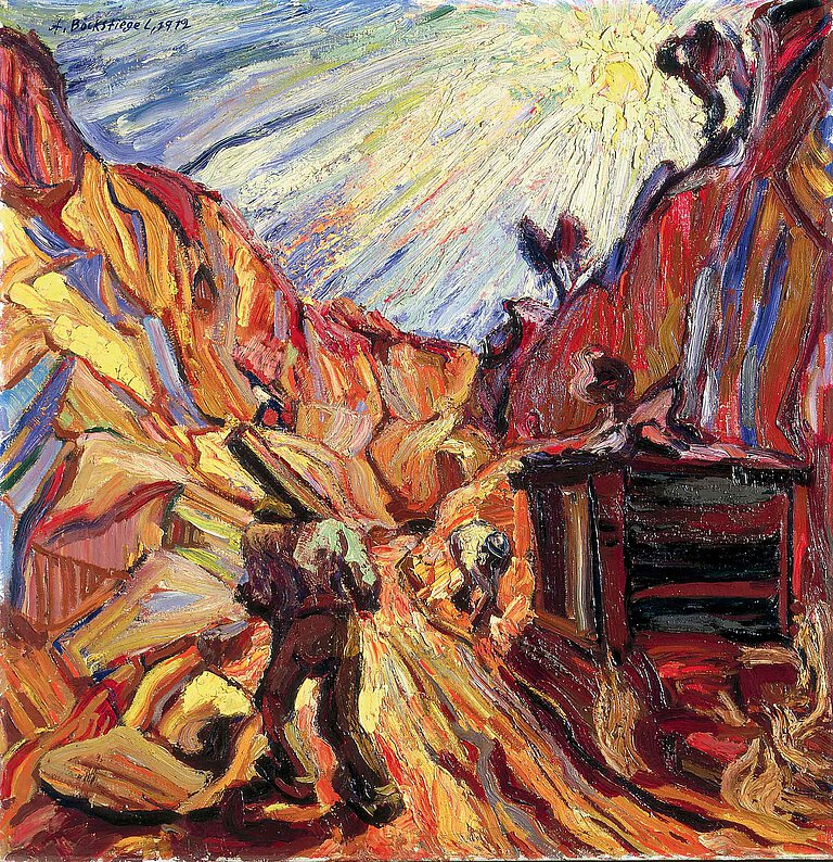 Peter August Böckstiegel, Im Steinbruch, 1912, Öl auf Leinwand, 85,5 x 82,5 cm, Peter-August-Böckstiegel-Stiftung, Werther (Westf.), Foto: Ingo Bustorf
