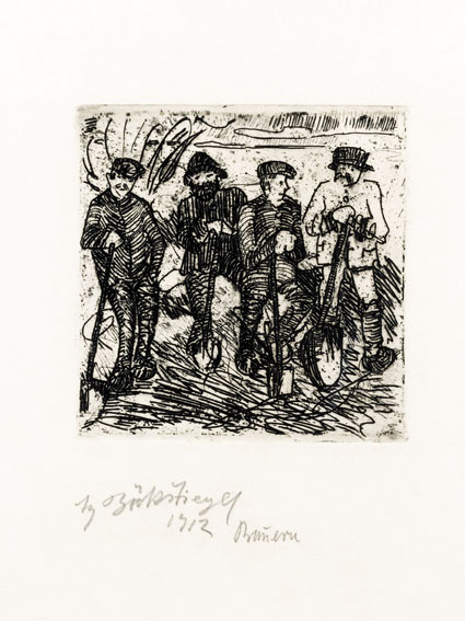 Peter August Böckstiegel: Bauern (Vier Landarbeiter mit Spaten), 1911